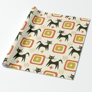 Papel De Regalo Gatos atómicos negros de mediados de siglo con cua