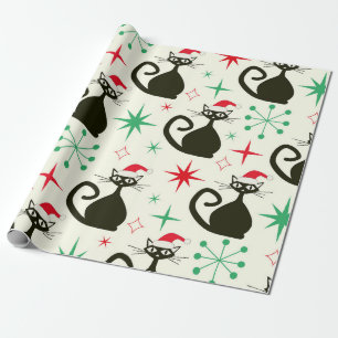 Papel De Regalo Gatos Atómicos Retro de Navidad de Mitad de Siglo