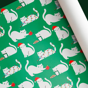 Papel De Regalo Gatos Blancos Divertidos Navidad