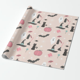 Papel De Regalo Gatos, calabazas y murciélagos de Halloween