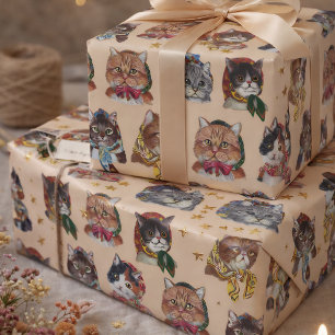 Papel De Regalo Gatos Caprichosos con Bufandas Cumpleaños Juguetón