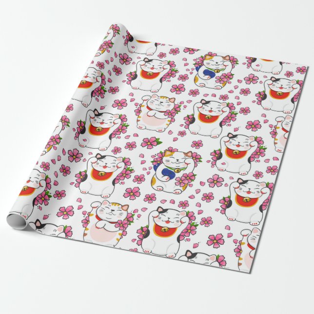 Papel De Regalo Gatos chinos Maneki-neko (Desenrollado)