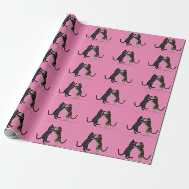 Papel De Regalo Gatos de baile romántico dulce (Desenrollado)