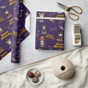 Papel De Regalo Gatos de brujas moradas festivos disfrazados de Ha