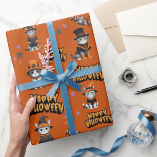 Papel De Regalo Gatos de brujas naranjas festivos disfrazados de H