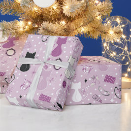 Papel De Regalo Gatos De Corazón Púrpura A Mediados Del Siglo