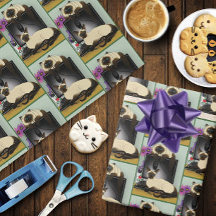 Papel De Regalo Gatos de escritorio de oficina siameses divertida 