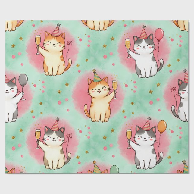 Papel De Regalo Gatos de fiesta perfectos – Patrón de celebración  (Superficie plana)