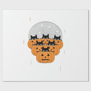 Papel De Regalo Gatos de Halloween  Calabazas  Fondo negro  Ilus