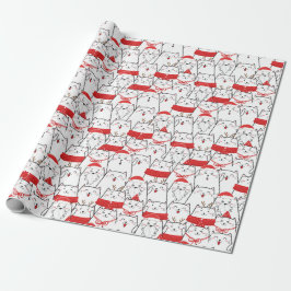 Papel De Regalo Gatos de Kitty Blancos Rojos Divertidos Navidades 