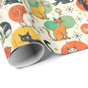 Papel De Regalo Gatos de la era atómica de mediados de siglo patró