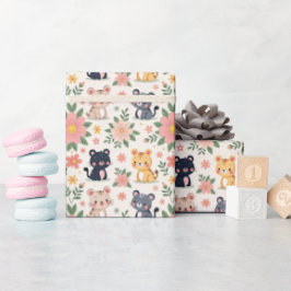 Papel De Regalo Gatos de la selva de dibujos animados y flores