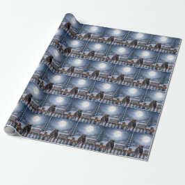 Papel De Regalo Gatos de Navidad abrazándose en una valla nevada