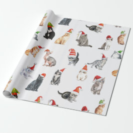 Papel De Regalo Gatos de navidad con sombreros de Santa