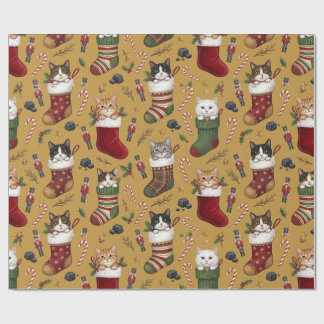 Papel De Regalo Gatos de Navidad en Calcetines