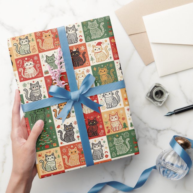 Papel De Regalo Gatos de Navidad Patchwork (Regalar)