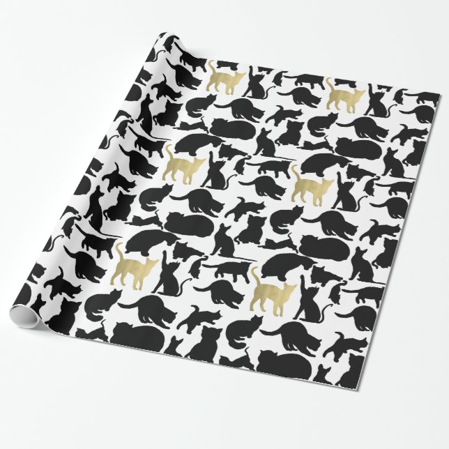 Papel De Regalo Gatos de oro negro (Desenrollado)