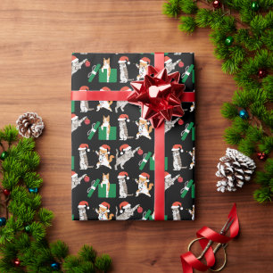 Papel De Regalo Gatos de Tabby decorando graciosos Navidades negro
