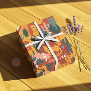 Papel De Regalo Gatos del desierto Boho Lindos Patrón de Cactus Su