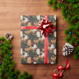 Papel De Regalo Gatos Divertidos Enredados en Luces de Navidad