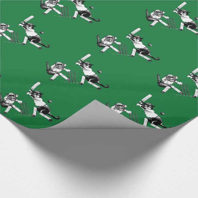 Papel De Regalo Gatos divertidos jugando al críquet (Esquina)