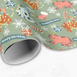 Papel De Regalo Gatos Divertidos y Lindos de Navidad Felices Fiest
