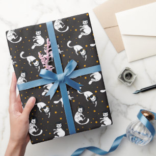 Papel De Regalo Gatos espaciales cósmicos y patrón de estrellas