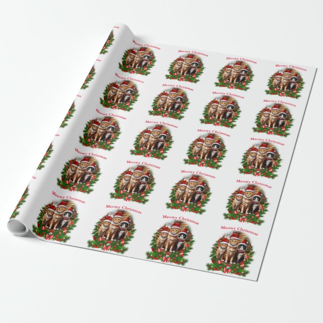 Papel De Regalo Gatos Feliz Navidad (Desenrollado)