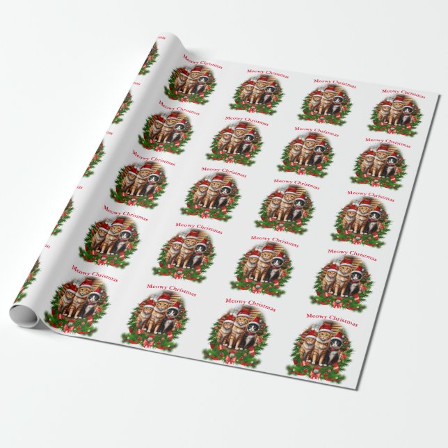 Papel De Regalo Gatos Feliz Navidad (Desenrollado)