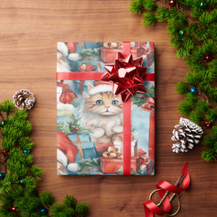 Papel De Regalo Gatos festivos con regalos de Navidades brillantes