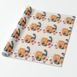 Papel De Regalo Gatos Folclóricos Naranjas