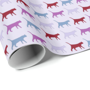 Papel De Regalo Gatos ilustrados lindos caminando patrón púrpura