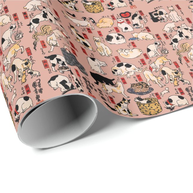 Papel De Regalo gatos japoneses Ukiyo-e Funny kitty (Esquina del rollo)