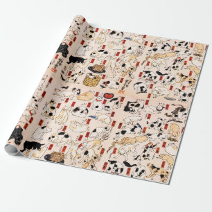 Papel De Regalo Gatos japoneses vendidos Menagerie Woodblock Ukiyo