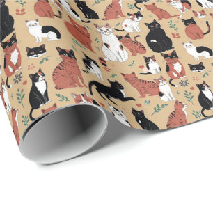 Papel De Regalo Gatos juguetones sobre fondo bronceado