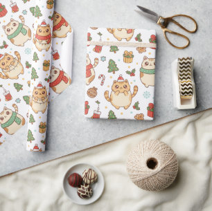 Papel De Regalo Gatos Kawaii de Navidad y Golosinas Navideñas