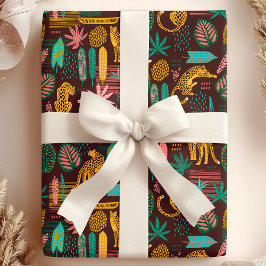 Papel De Regalo Gatos Leopardo Patrón de Jungla Tropical Púrpura