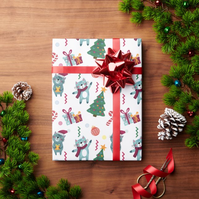 Papel De Regalo Gatos Lindos Y Navidad (Regalo de vacaciones)
