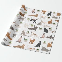 Papel De Regalo Gatos Lindos y Plantas de Interior