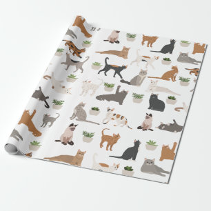 Papel De Regalo Gatos Lindos y Plantas de Interior