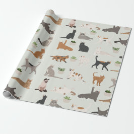 Papel De Regalo Gatos Lindos y Plantas de Interior