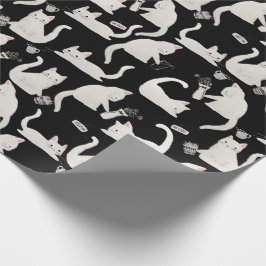 Papel De Regalo Gatos malos tocando cosas, gatos blancos sobre neg