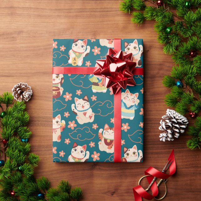 Papel De Regalo Gatos Maneki Neko Patrón de la Suerte (Regalo de vacaciones)