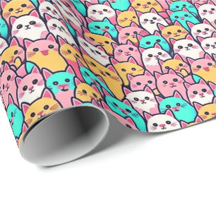Papel De Regalo Gatos Minimalistas juguetones en pasteles multicol