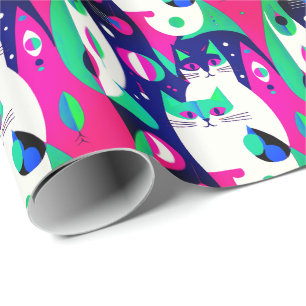 Papel De Regalo Gatos modernos de mediados de siglo con un fondo a