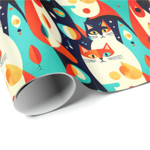 Papel De Regalo Gatos modernos de mediados del siglo XX en un cont