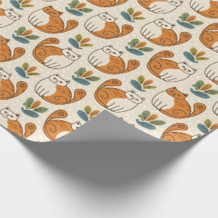 Papel De Regalo Gatos naranjas y blancos estilo arte ingenuo