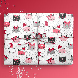 Papel De Regalo Gatos navidades Con Sombrero Santa