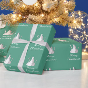 Papel De Regalo Gatos navidades dibujando gatitos festivos verde V