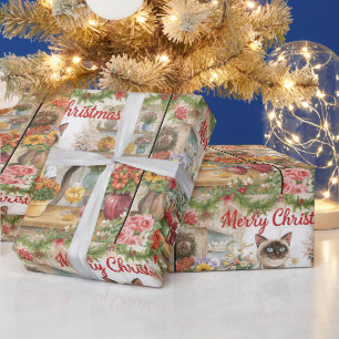Papel De Regalo Gatos Navidades temáticos por gato siamés en flori